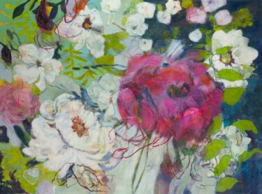 Painting titled "Peonies in love" by Pavlina Görner-Löw, Original Artwork, Acrylic Mounted on Wood Stretcher frame