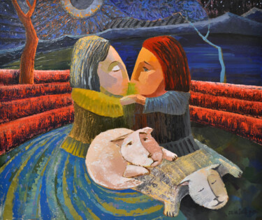 Картина под названием "Kiss Goodnight(afra…" - Pavlina Makeeva, Подлинное произведение искусства, Масло