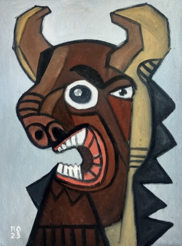 Malerei mit dem Titel "The minotaur's head" von Pavlo Po, Original-Kunstwerk, Öl