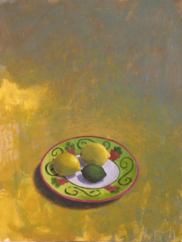 Painting titled "Trois citrons" by Pierre Pavloff, Original Artwork, Acrylic