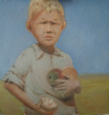 Картина под названием "Мальчик с яблоками." - Nikolay Pavlenko, Подлинное произведение искусства, Масло Установлен на Деревя…