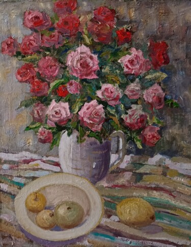 Картина под названием "Розы" - Nikolay Pavlenko, Подлинное произведение искусства, Масло