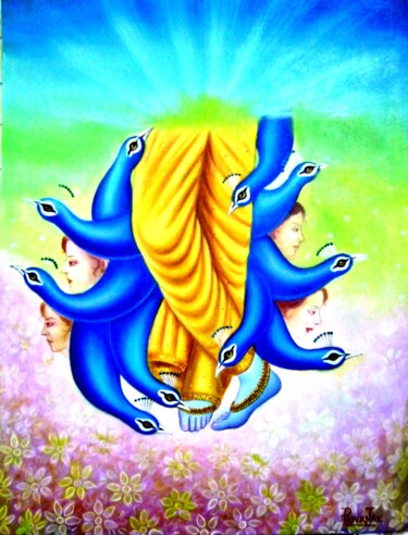 Pintura intitulada "Lord Krishna" por Pawan Kumar Tank, Obras de arte originais, Óleo