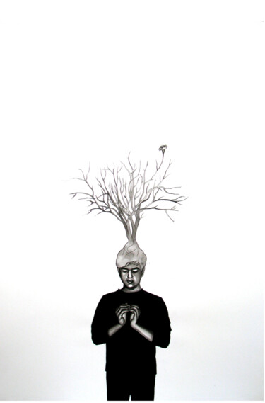 Dibujo titulada "Grey Matter-2" por Pawan Shharma, Obra de arte original, Carbón