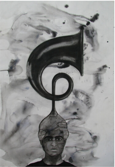 Desenho intitulada "Grey Matter-1" por Pawan Shharma, Obras de arte originais, Aquarela
