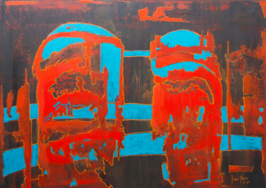 Malerei mit dem Titel ""RED TOWERS"" von Paweł Jagła, Original-Kunstwerk, Acryl