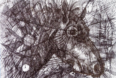 Zeichnungen mit dem Titel ""Horse"" von Paweł Jagła, Original-Kunstwerk, Tinte