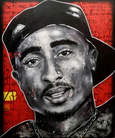 Картина под названием "2Pac" - Paweł Świderski, Подлинное произведение искусства, Акрил Установлен на Деревянная рама для но…