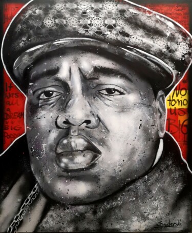 Painting titled "Notorious B.I.G." by Paweł Świderski, Original Artwork, Acrylic Mounted on Wood Stretcher frame