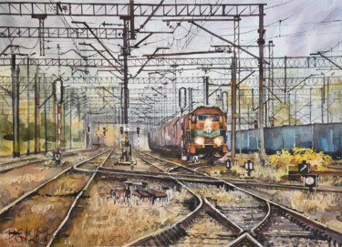 Peinture intitulée "Wroclaw, Freight St…" par Pawel Gladkow, Œuvre d'art originale, Aquarelle