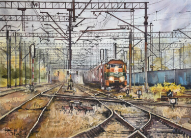 Pittura intitolato "Wroclaw, Freight St…" da Pawel Gladkow, Opera d'arte originale, Acquarello