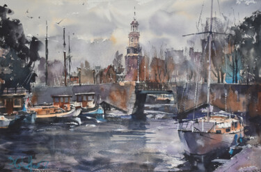 Painting titled "Violet Canal" by Pawel Gladkow, Original Artwork, Watercolor