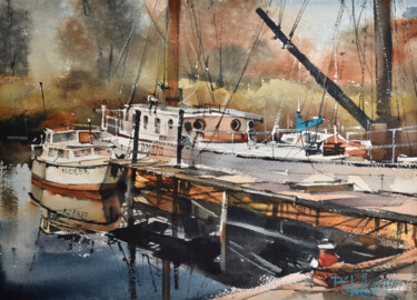 Painting titled "Wroclaw Marina I" by Pawel Gladkow, Original Artwork, Watercolor