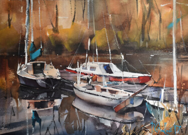 Pintura intitulada "Wroclaw Marina II" por Pawel Gladkow, Obras de arte originais, Aquarela