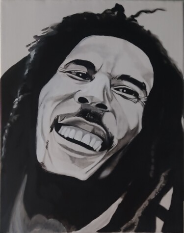 Schilderij getiteld "Bob Marley" door Paxton Tubind, Origineel Kunstwerk, Acryl Gemonteerd op Frame voor houten brancard