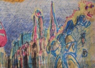 Schilderij getiteld "La Sagrada Familia" door Rodrigo Payró, Origineel Kunstwerk, Gouache