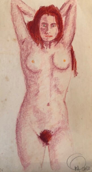 Desenho intitulada "Desnudo Rojo II (Re…" por Rodrigo Payró, Obras de arte originais, Conté