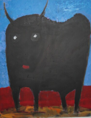 Pittura intitolato "Toro negro con burl…" da Rodrigo Payró, Opera d'arte originale, Acrilico Montato su Telaio per barella i…