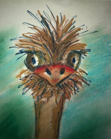 Painting titled "Avestruz (Ostrich)" by Rodrigo Payró, Original Artwork, Pastel