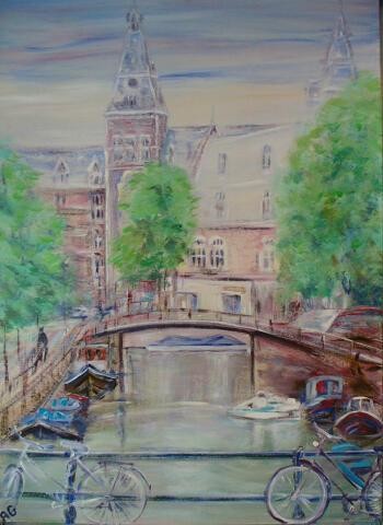 Peinture intitulée "canal à amsterdam p…" par André Gueydon, Œuvre d'art originale, Huile