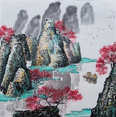Schilderij getiteld "Reflets" door Le Men Ji, Origineel Kunstwerk, Inkt