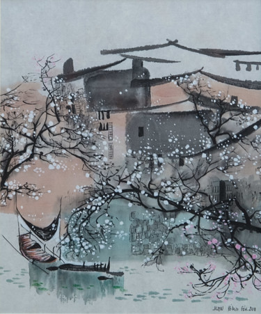 Peinture intitulée "Matin de printemps" par Le Men Ji, Œuvre d'art originale, Encre