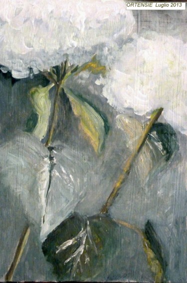 Pittura intitolato "ortensie bianche -…" da Paola Benni, Opera d'arte originale, Olio