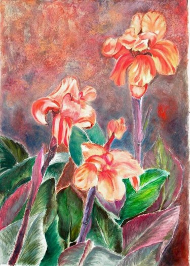 Pittura intitolato "il rosso nei fiori…" da Paola Benni, Opera d'arte originale, Olio