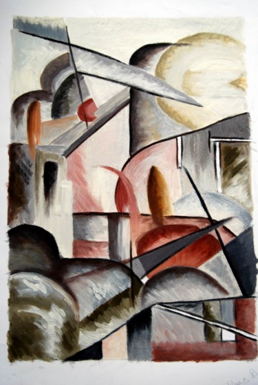 Pittura intitolato "composizione di pae…" da Paola Benni, Opera d'arte originale, Olio