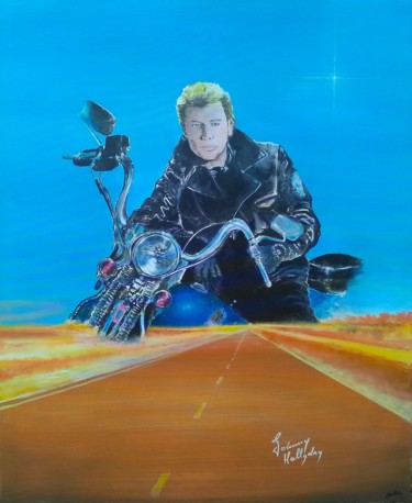 Painting titled "Johnny Hallyday Roa…" by Pascal Boulommier, Original Artwork, Acrylic
