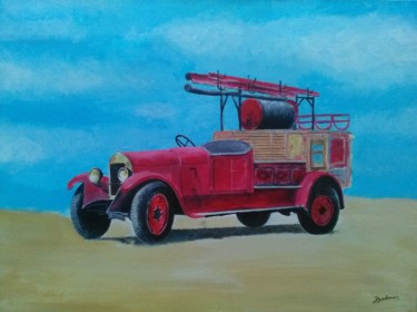 Malerei mit dem Titel "Voiture pompier Lic…" von Pascal Boulommier, Original-Kunstwerk, Acryl