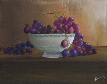 Painting titled "Déjeuner aux raisin…" by Pascal Boulommier, Original Artwork, Acrylic