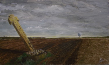 Painting titled "Croix penchée en vu…" by Pascal Boulommier, Original Artwork, Acrylic