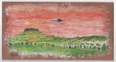 Malerei mit dem Titel "UFO dans le Vexin" von Pascal Boulommier, Original-Kunstwerk, Acryl