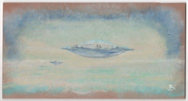 Malerei mit dem Titel "Blue UFO" von Pascal Boulommier, Original-Kunstwerk, Acryl