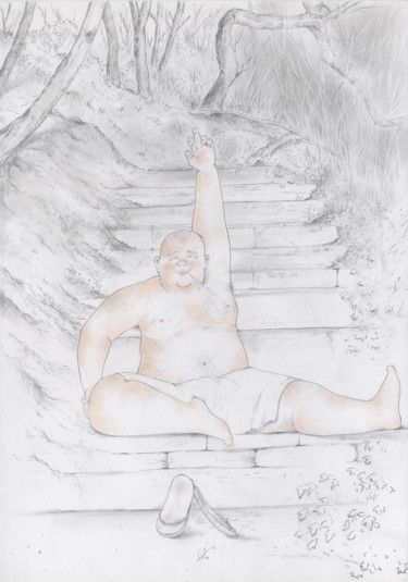 Dessin intitulée "chubby-zen-in-fores…" par Pascal Boulommier, Œuvre d'art originale, Crayon
