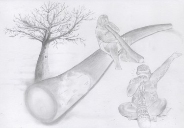 Dessin intitulée "15-aborigenes-2000p…" par Pascal Boulommier, Œuvre d'art originale, Crayon