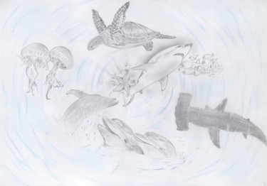 Dessin intitulée "01-aqua-vortex" par Pascal Boulommier, Œuvre d'art originale, Crayon