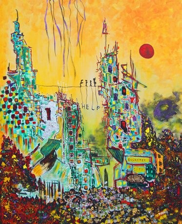 Peinture intitulée "Disaster's city" par Patrice Bucher, Œuvre d'art originale, Autre