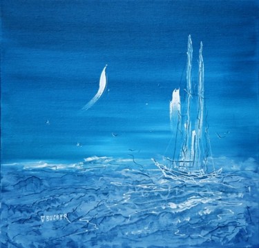 Peinture intitulée "vague bleue" par Patrice Bucher, Œuvre d'art originale, Huile