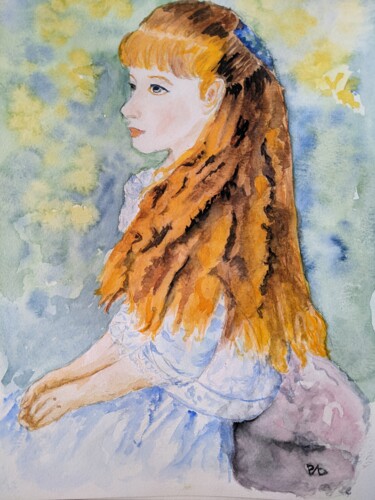 Painting titled "La jeune fille" by Pbw, Original Artwork, Watercolor