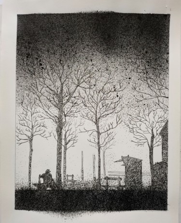 Man in the Fog Drawing titled "Man in the Fog" by Pedro Bazunga, Original Art, Ink