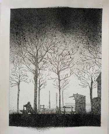 Dessin intitulée "Man in the Fog" par Pedro Bazunga, Œuvre d'art originale, Encre