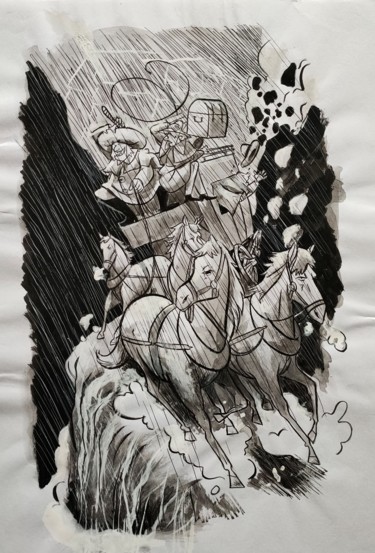 Dessin intitulée "a night in hell" par Pedro Bazunga, Œuvre d'art originale, Encre