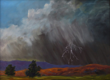 Painting titled "Lightning" by Vicki Van Vynckt, Original Artwork, Oil Mounted on Other rigid panel