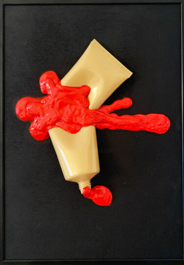 Sculpture titled "Crash Paint" by Peaky, Original Artwork, Resin Mounted on Wood Stretcher frame