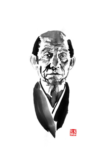 Desenho intitulada "old japanese man" por Péchane, Obras de arte originais, Tinta