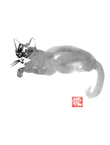 Drawing titled "puki laying" by Péchane, Original Artwork, Ink