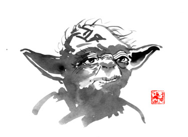 Drawing titled "master yoda" by Péchane, Original Artwork, Ink