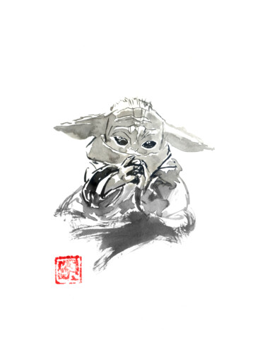 Drawing titled "baby yoda" by Péchane, Original Artwork, Watercolor